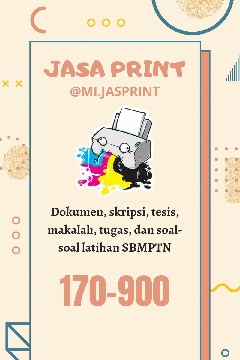 Haii,salam kenal  🙌 yang baik boleh rt 🙆
Aku menerima JASA PRINT SOAL-SOAL /MATERI UTBK jika kaka berminat chat/dm aku ya atau bisa cek shopee:👉MI.JASPRINT👈