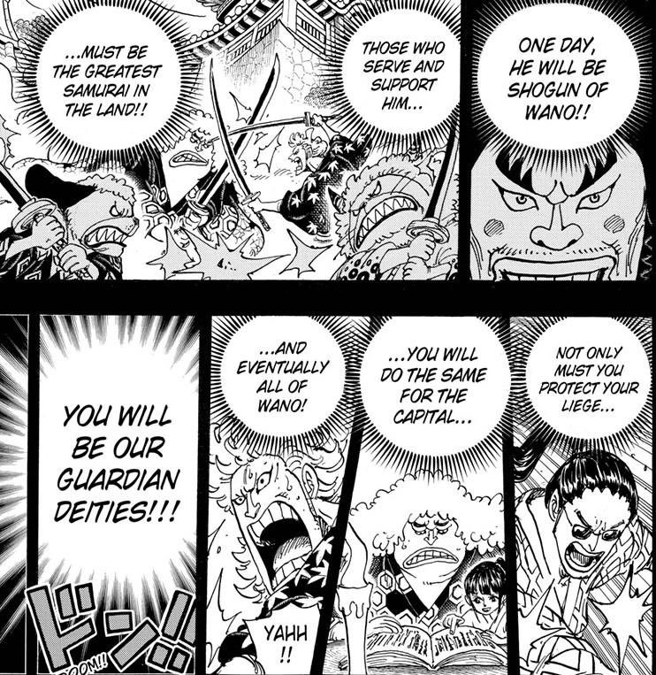 Car oui, ce sont bel et bien les FR et Luffy qui sont les héritiers d’Oden, tant dans leur volonté d’ouvrir et sauver le pays que d’être les protecteurs de Wano ( @IIuffy l’explique très bien dans ce thread pour le cas de Luffy).  https://twitter.com/iiuffy/status/1304345604164853760