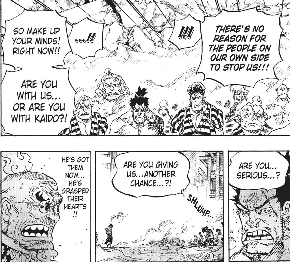 Car oui, ce sont bel et bien les FR et Luffy qui sont les héritiers d’Oden, tant dans leur volonté d’ouvrir et sauver le pays que d’être les protecteurs de Wano ( @IIuffy l’explique très bien dans ce thread pour le cas de Luffy).  https://twitter.com/iiuffy/status/1304345604164853760