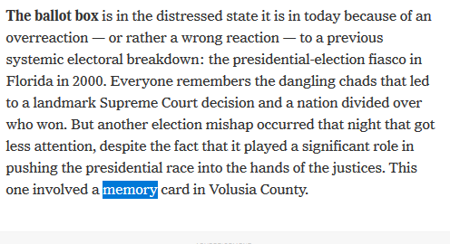 3/ Republicans didn’t give a sh#t that 16k votes were inexplicably deleted from Al Gore’s vote total in Volusia County, FL in 2000 & that the explanation made no sense.  https://www.nytimes.com/2018/09/26/magazine/election-security-crisis-midterms.html