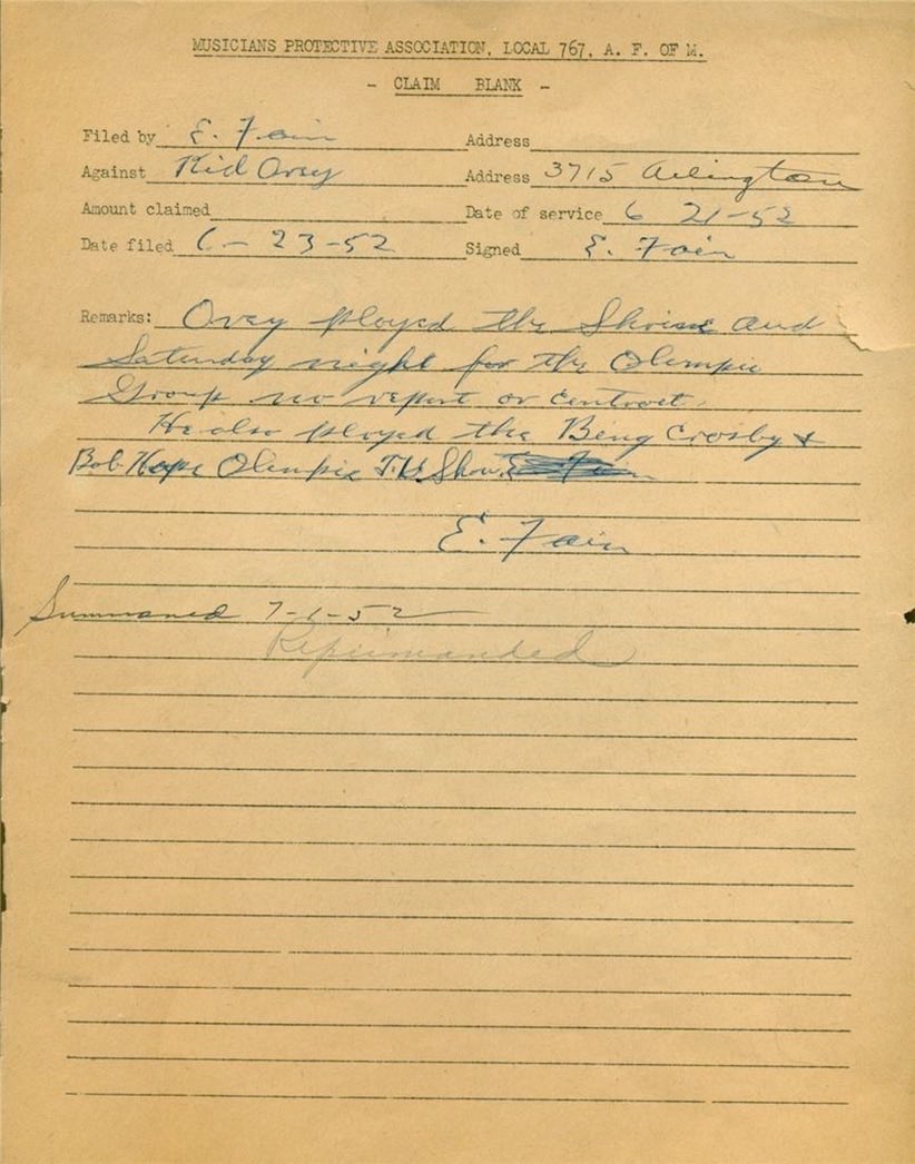 1920. An all black union was created to protect artists from those refusing to pay for performance, radios & studios that catered to the all white union, Local 47. So when a black star get a call, it was the Musician Protective Association Local 767 making sure they EAT!