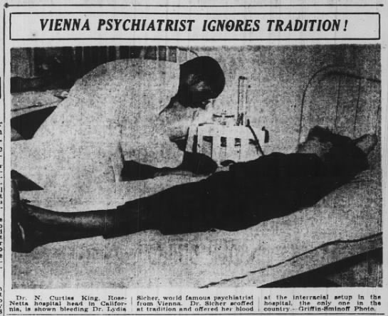 In 1929, Dr. Curtis King built the Rose Netta Hospital which hosted the first interracial blood bank in 1942. It was said to be an interracial because the employees were black, Mexicans and Japanese. They buried any proof of it existing but i searched the database and founded it!