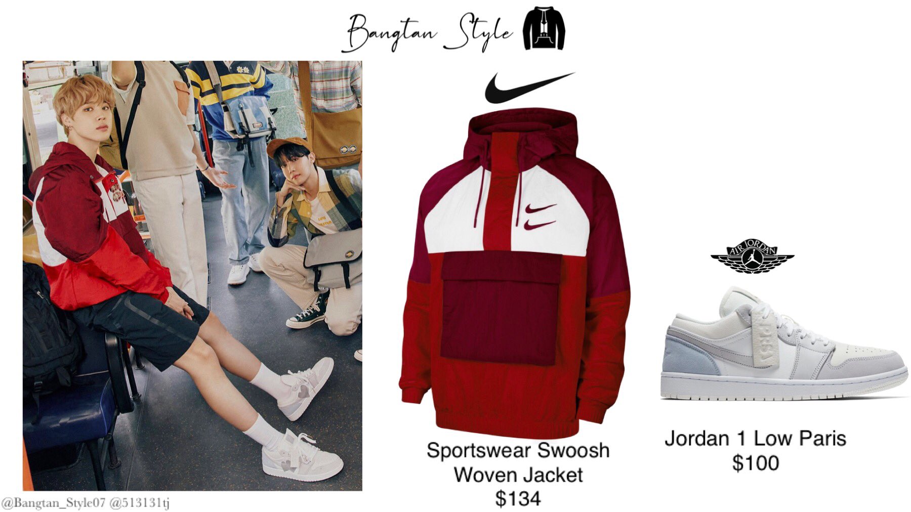 Jimin wears NIKE Jacket \u0026amp; JORDAN 