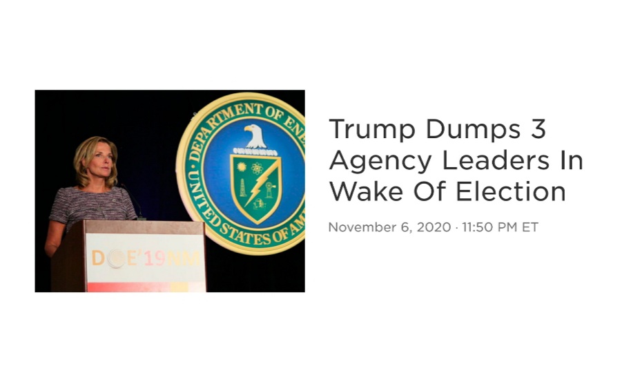 ❻ In the wake of Trump's failed reelection bid, he's fired some administration leaders. (Or they resigned.)Lisa Gordon-Hagerty, administrator of the Nat'l Nuclear Security Administration who oversees the agency in charge of the nuclear stockpile, is one of them.⭛⭛⭛