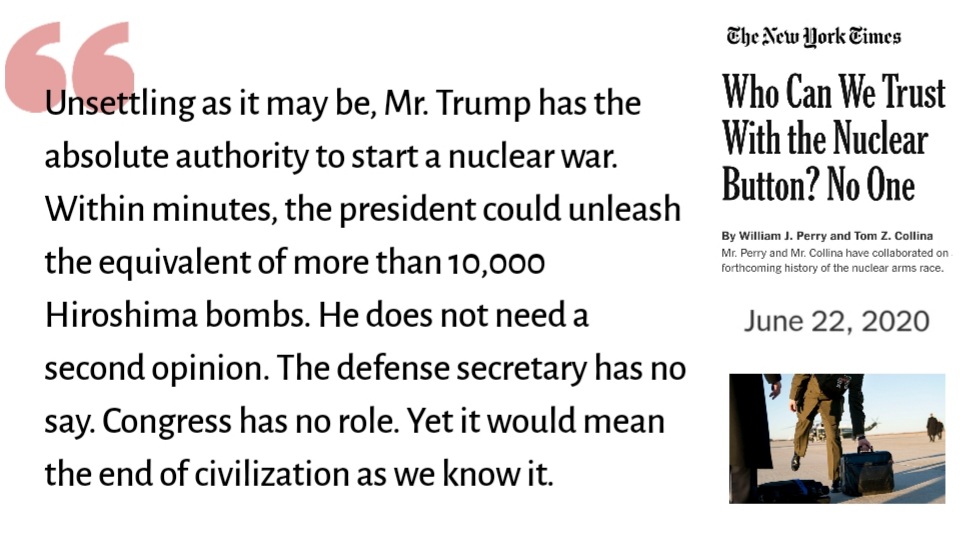 ❽ Here's some others concerned about this, too: Who Can We Trust With the Nuclear Button? No One https://nyti.ms/2YUl13L&nbsp;⭛⭛⭛