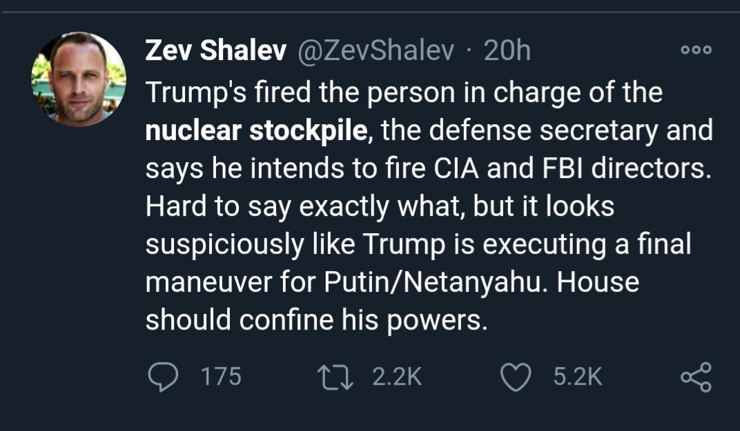 ❼ Zev Shalev, former CBS News executive producer and founder of www.  http://Narativ.org&nbsp;, wants to see Trump's nuclear powers be confined.But these concerns have been in expert's minds for some time now. ⭛⭛⭛