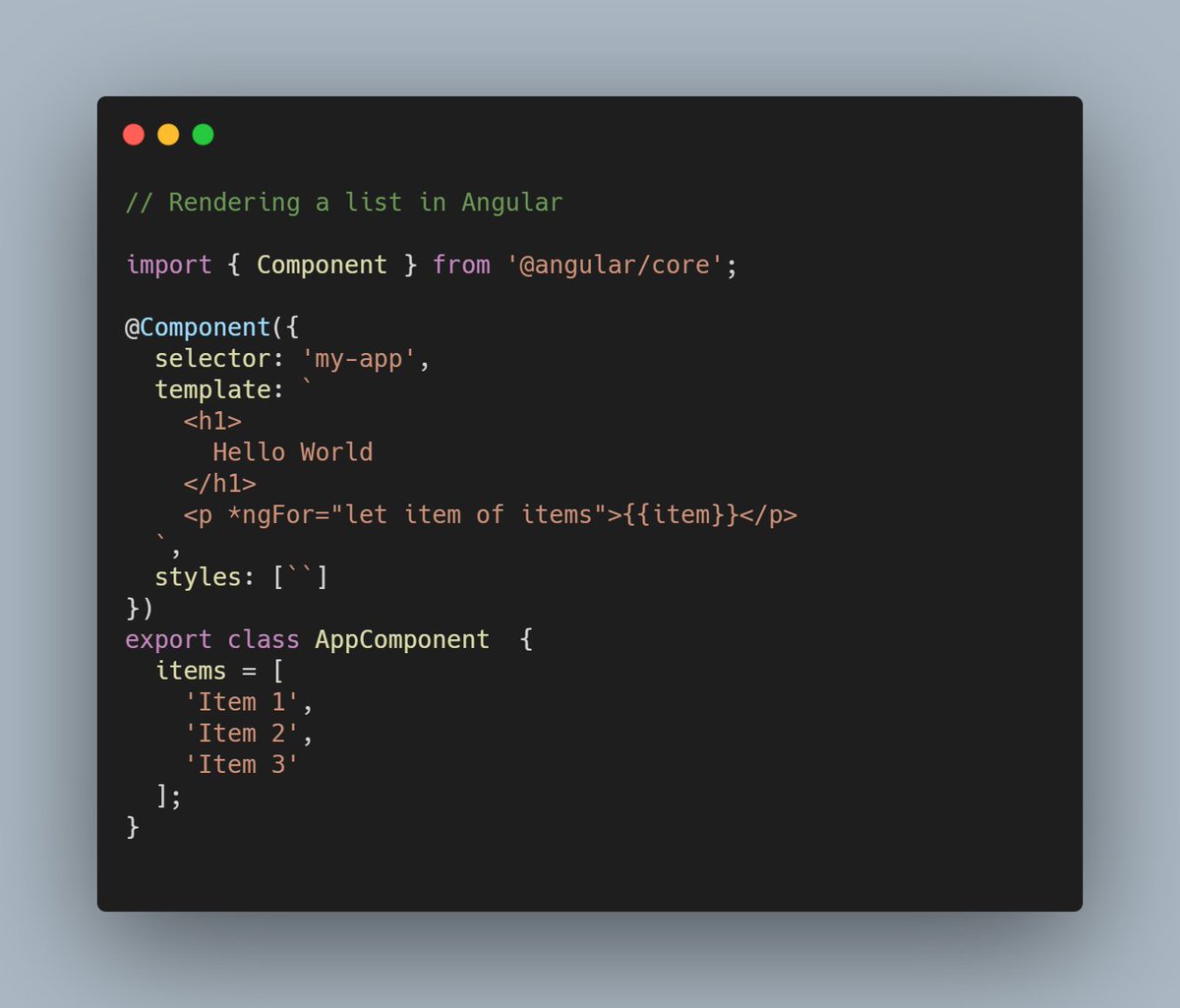 zoaibdev's tweet image. #AngularVsReact comparison.
How to render a list based on an array?
Angular uses custom *ngFor directive to loop through the items. React uses JS array map function instead (pure JS).