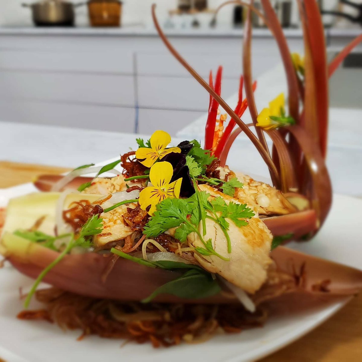 Banana flower salad with grilled free range chicken breast with lemongrass and ginger vinaigrette #ngon 
#HealthyLiving #cookhealthylivehappy
<a href="/GordonRamsay/">Gordon Ramsay</a>