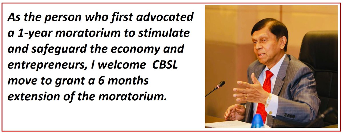 an_cabraal's tweet image. As the person who first #advocated a 1-year #moratorium to stimulate and safeguard the economy and #entrepreneurs, I welcome  @CBSL move to grant a 6 months extension of the #moratorium. #EconomicRecoveryPlan #lka #SME