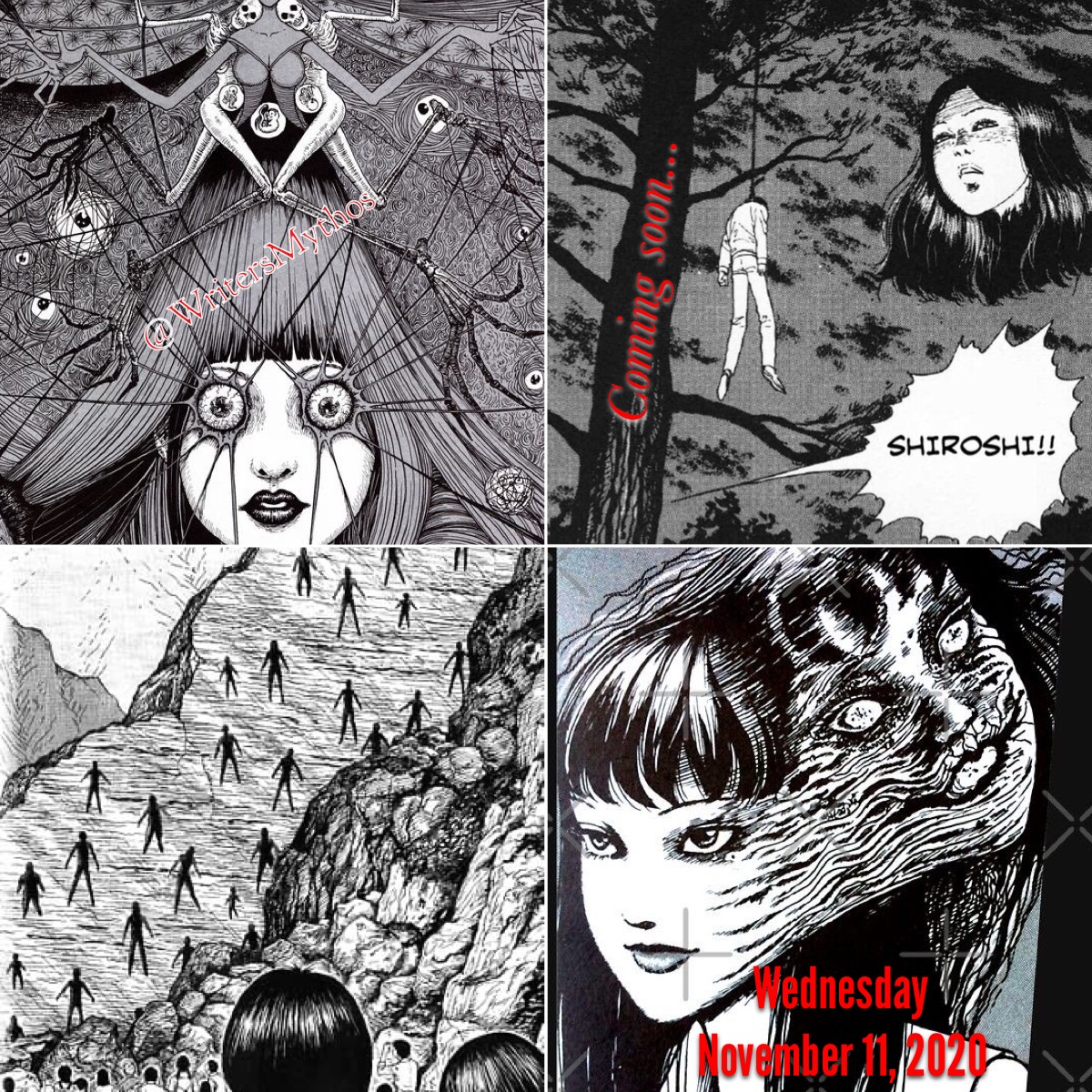WritersMythos's tweet photo. This episode is going to be #epic 

Be sure to check in tomorrow morning for our next new episode. 

We dive deep into the twisted and terrifying tales of Junji Ito. 

#tomie #Junji #junjiito #uzumaki #hellstar #hellstarremina https://t.co/NHWg87pm0l
