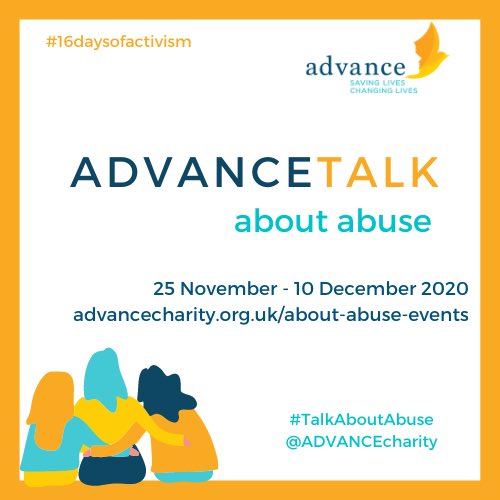 AdvanceCharity's tweet photo. ADVANCETALK about abuse 
In conversation with women survivors, artists and activists, part of #16DaysOfActivism to end violence against #women &amp; #girls #vawg.
Join the conversation-sign up for our online events/podcasts👇🏽👇🏿
https://t.co/fqRrxbKQXb 

#talkaboutabuse #DomesticAbuse https://t.co/mgW9sJ8ZHw
