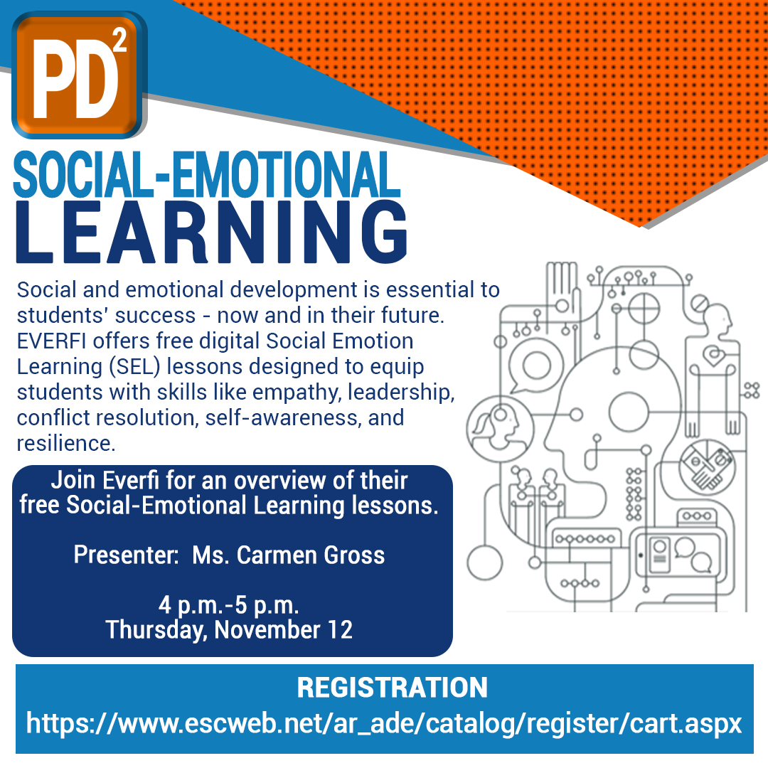Get set! Ready! Learn! Social and emotional learning is the focus of an one-hour webinar scheduled for Thursday, November 12! Clear a bit of your afternoon calendar and join us at 4 PM. To register, visit escweb.net/ar_ade/catalog…