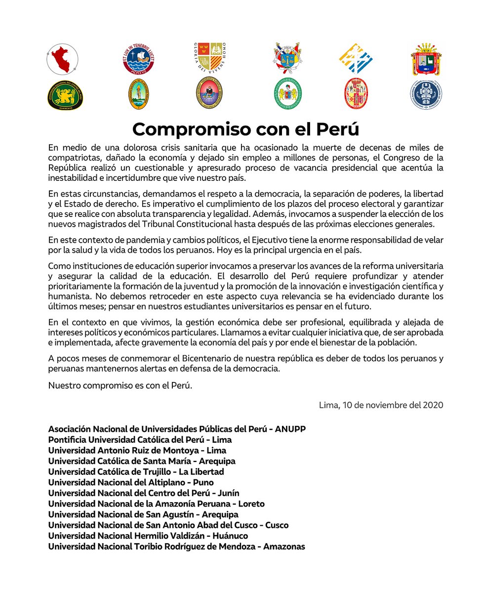pucp's tweet photo. A pocos meses de conmemorar el Bicentenario de nuestra república es deber de todos los peruanos y peruanas mantenernos alertas en defensa de la democracia. Nuestro compromiso es con el Perú.

Léelo también en #PuntoEdu: https://t.co/s1a8ow6pEi https://t.co/laX11EuA18
