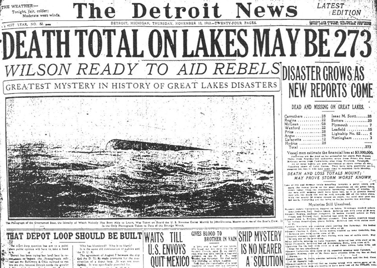 "That good ship and true was a bone to be chewedWhen the gales of November came early"The gales of November are like the equivalent of the Atlantic hurricane season for the Great Lakes. They're historically Not Nice to ships.