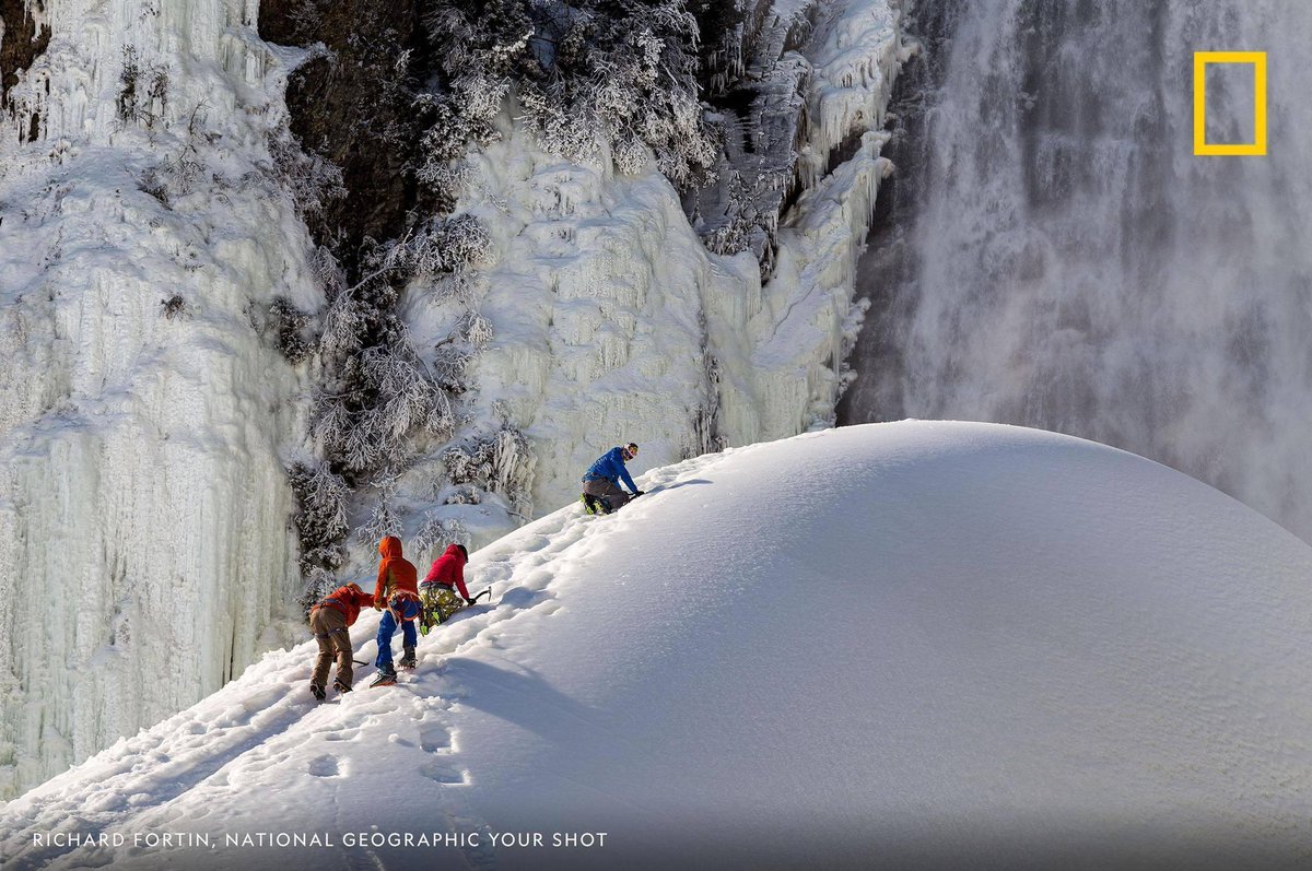 Ice climbing rookies practice on an icy hill near Quebec's Montmorency Falls in this wintry scene captured by #YourShot photographer Richard Fortin.