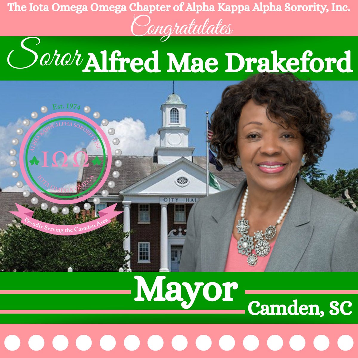 IotaOmegaOmega's tweet image. Congratulations Soror Alfred Mae on your re-election as Mayor. We are so proud of you. 💕💚
#significantSA