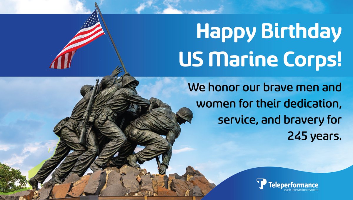 wearetpintheusa's tweet photo. Today, we celebrate the birth of the Marine Corps who has protected our sovereignty in the air, on land, and at sea. 

#MarineCorps
#TeleperformanceUSA https://t.co/qR05IAesX1