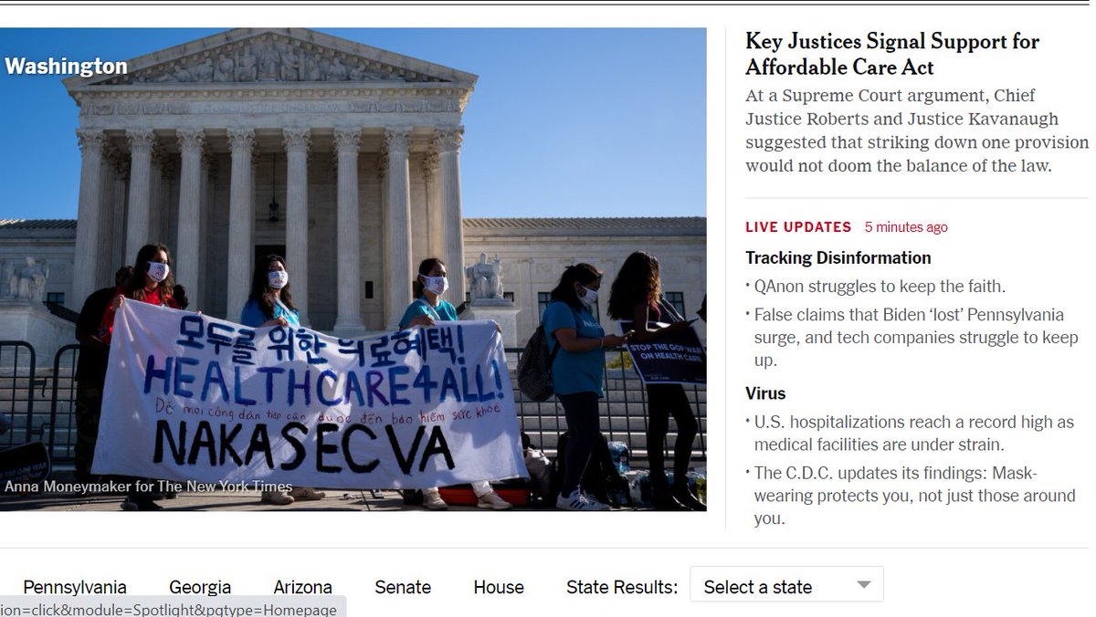 Movement4M4A's tweet image. National Nurses United statement on Supreme Court hearing oral arguments on ACA case: “We cannot go backward on health care”
nationalnursesunited.org/press/national…

Key Justices Signal Support for Affordable Care Act
nytimes.com/2020/11/10/us/…