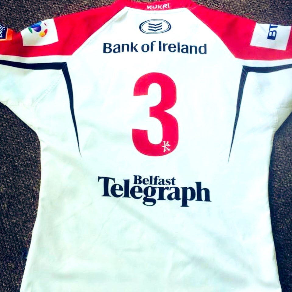 SUFTUMHeritage's tweet photo. Match worn shirt used by the fantastic John Afoa during the 2012/13 season and carrying NS below the crest in memory of Nevin Spence #UlsterRugby #rabodirectpro12 #JohnAfoa #NevinSpence @ Kingspan Stadium https://t.co/wZEaSQPX5k