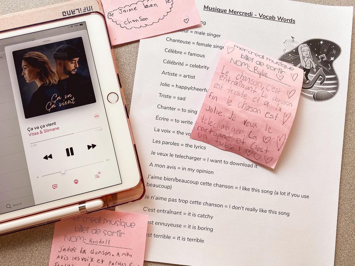 mlleoneill's tweet photo. we loved listening to ça va ça vient by @vitaa and @Slimaneoff for #mercredimusique ! the students are really enjoying hearing new and different french music! #tdsb https://t.co/YJlR48f3T7