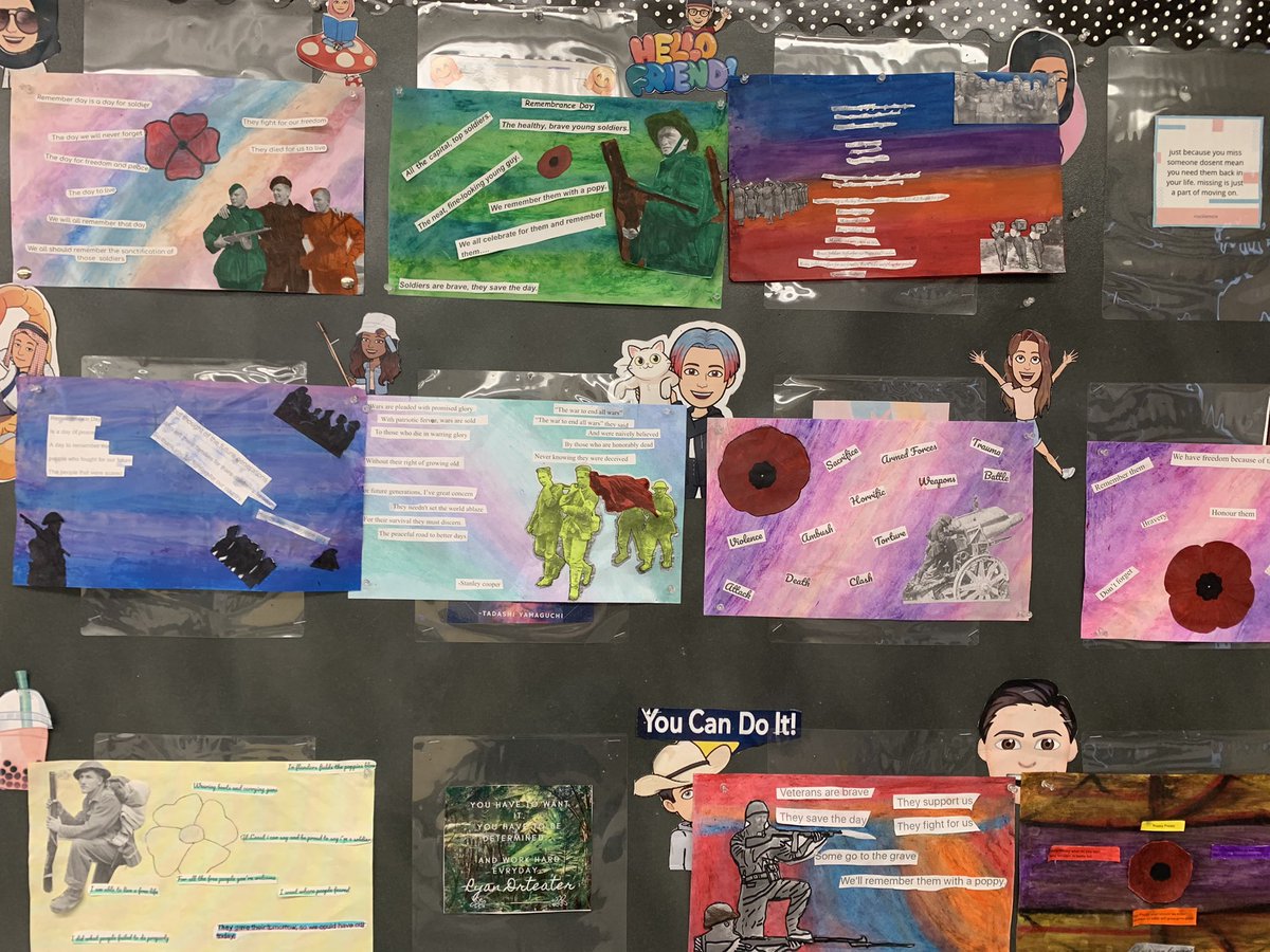 sgonca17's tweet photo. Loving our multi-media art! Grade 8’s worked on blending pastels and incorporated some phrases or poems that complimented Remembrance Day 🌺  #weremember #wehonour #wethankyou https://t.co/ZtkLtTOUq8