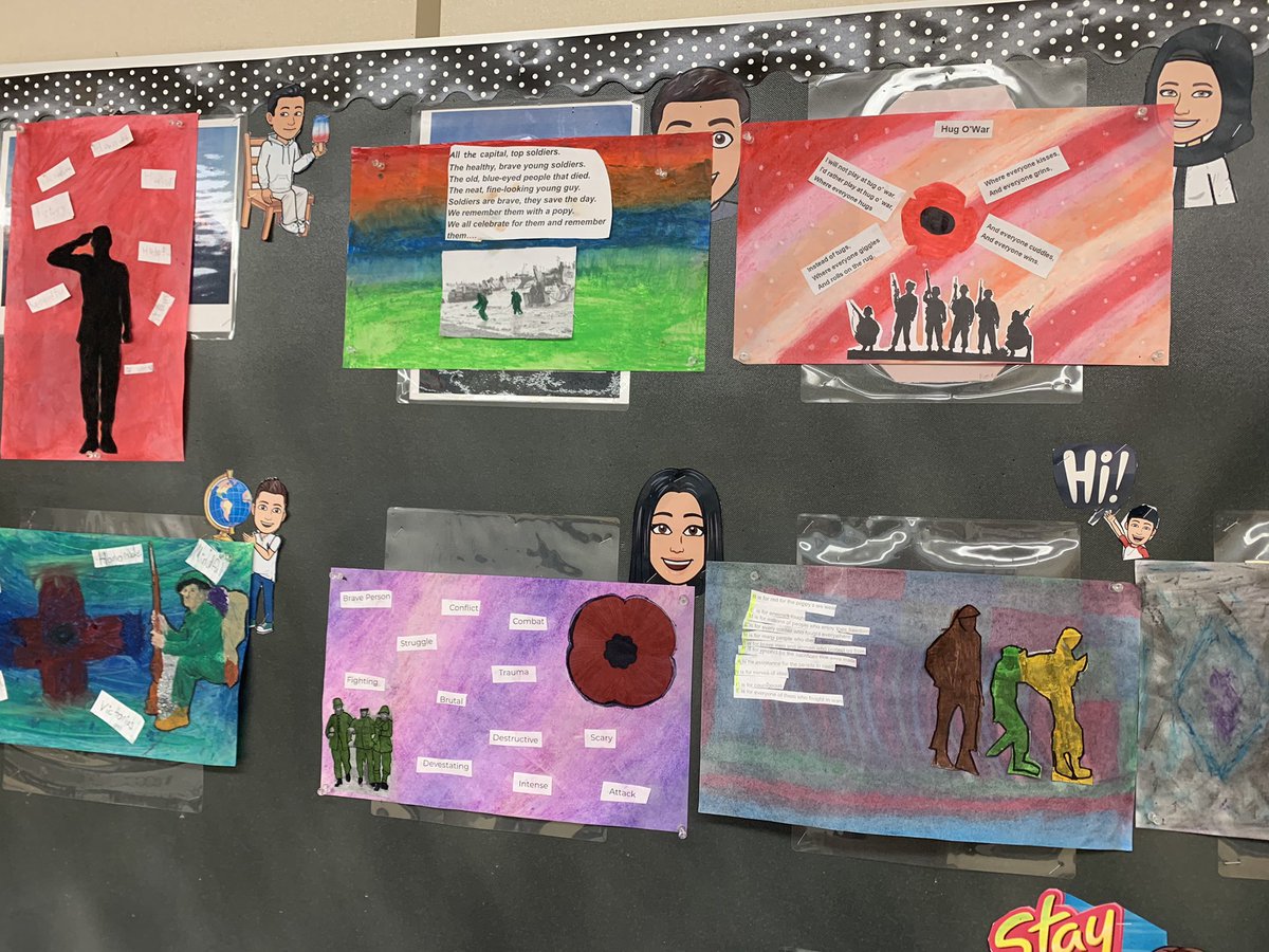 sgonca17's tweet photo. Loving our multi-media art! Grade 8’s worked on blending pastels and incorporated some phrases or poems that complimented Remembrance Day 🌺  #weremember #wehonour #wethankyou https://t.co/ZtkLtTOUq8