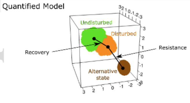 By comparing disturbed, undisturbed, and alternative state hypervolumes, we calculated multivariate resilience along the flooding gradient (at a specific time)