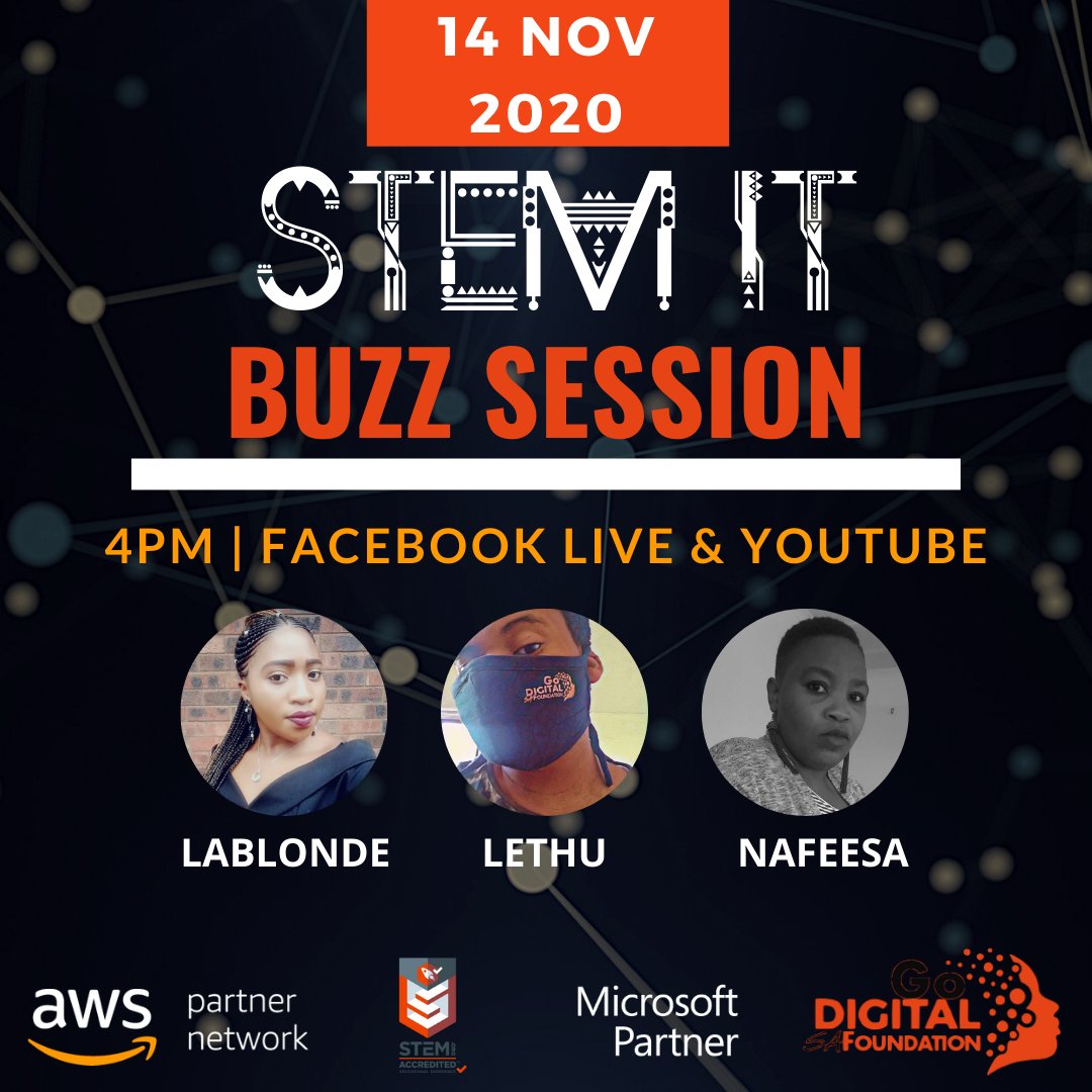 GoDigitalSA1's tweet photo. This Saturday. At 4pm don't miss the 1st episode of #STEM_IT #STEMeducation #computerscience #godigitalsafoundation #beyondcovid19 #stem #codinglife #womeninSTEM https://t.co/K3VB0EM2jH