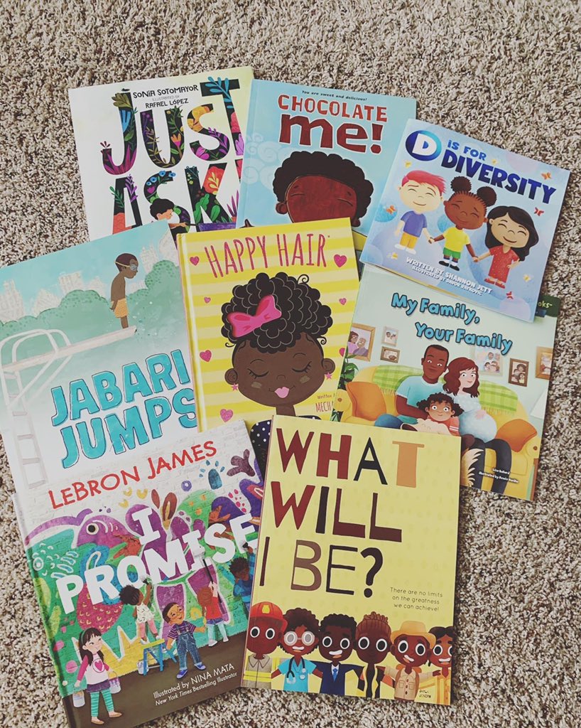 busybeeanalee's tweet photo. THANK YOU @MarjManning’s World Changers Club 🌎 for sharing these beautiful books with our brand new 2nd grade teacher, @KorbinMcCarthy_ & our Dolphin crew! You keep us #DolphinStrong! @OakSpringsElem @OSEPROUD1 @LakeyshiaBrown #JabariJumps #ChocolateMe #HappyHair #IPromise ❤️🌈 https://t.co/kjydpLwfkB