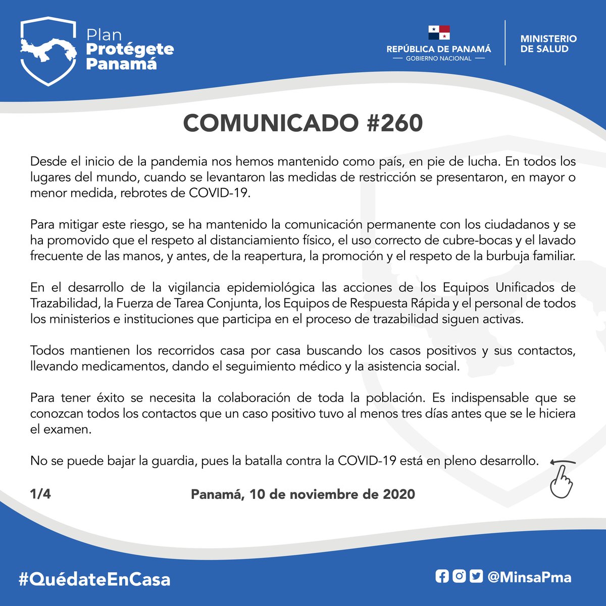 MINSAPma's tweet photo. Comunicado N° 260 #UnPanamáMejor🇵🇦 #ProtégetePanamá https://t.co/xRlVn938pL