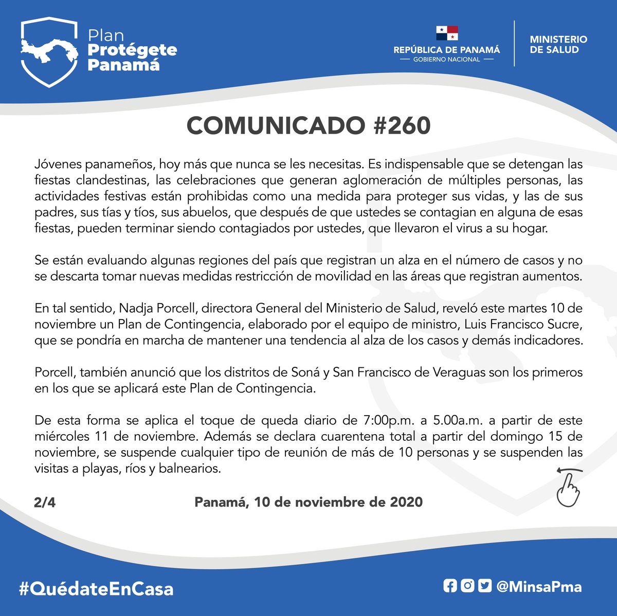 MINSAPma's tweet photo. Comunicado N° 260 #UnPanamáMejor🇵🇦 #ProtégetePanamá https://t.co/xRlVn938pL