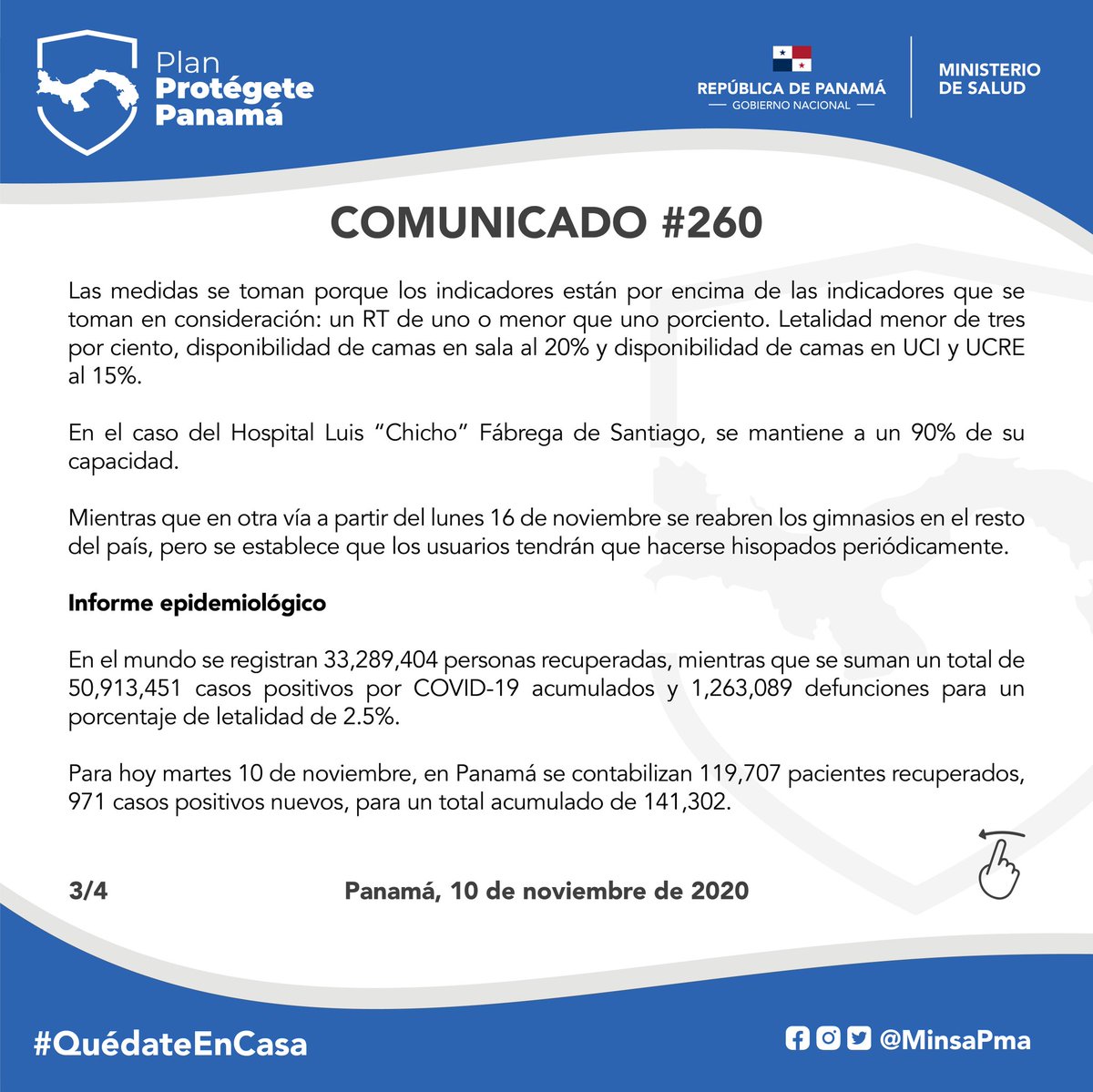 MINSAPma's tweet photo. Comunicado N° 260 #UnPanamáMejor🇵🇦 #ProtégetePanamá https://t.co/xRlVn938pL