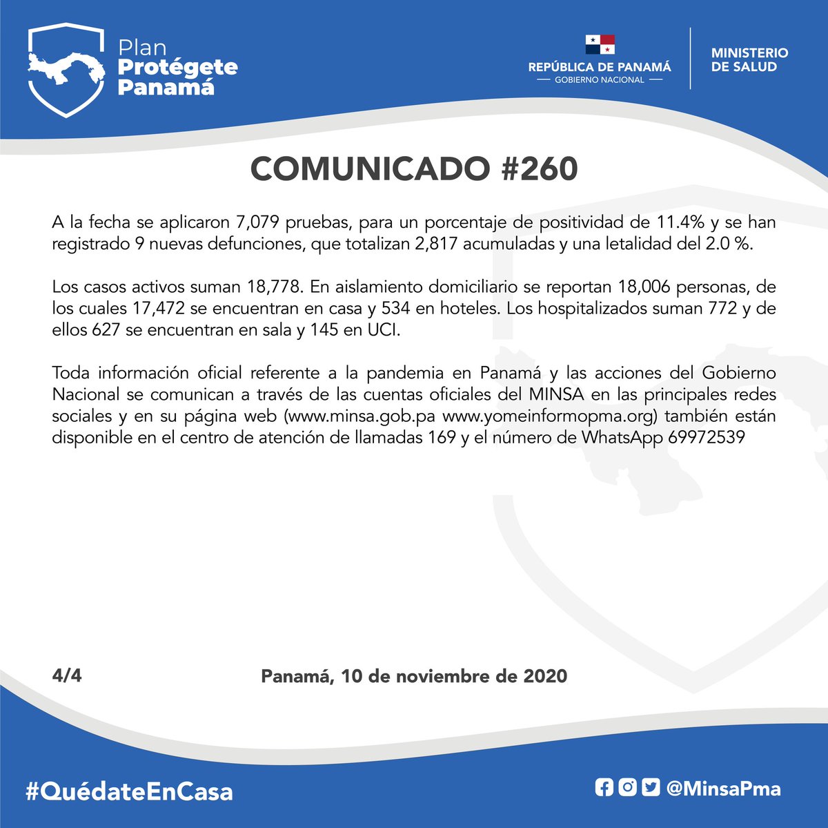 MINSAPma's tweet photo. Comunicado N° 260 #UnPanamáMejor🇵🇦 #ProtégetePanamá https://t.co/xRlVn938pL
