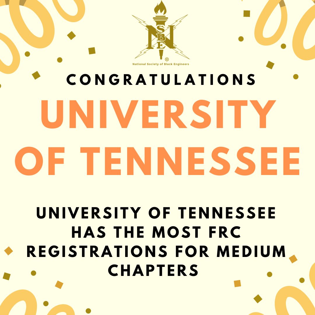 R3NSBE's tweet photo. 🚨 ATTENTION 🚨Join us in giving a Special Congratulations to the 💥UNIVERSITY OF TENNESEE💥 on having the most FRC registrations of Medium Chapters in Region 3‼️ #NSBEFRC #3Ready #Region3 https://t.co/EUjnBBAc2R