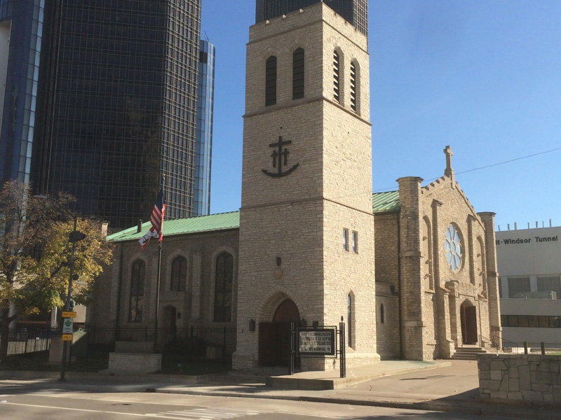 "In a musty old hall in Detroit they prayedIn the maritime sailors' cathedral"The Mariners' Church in Detroit! It's right on the Detroit River waterfront and it's lovely!