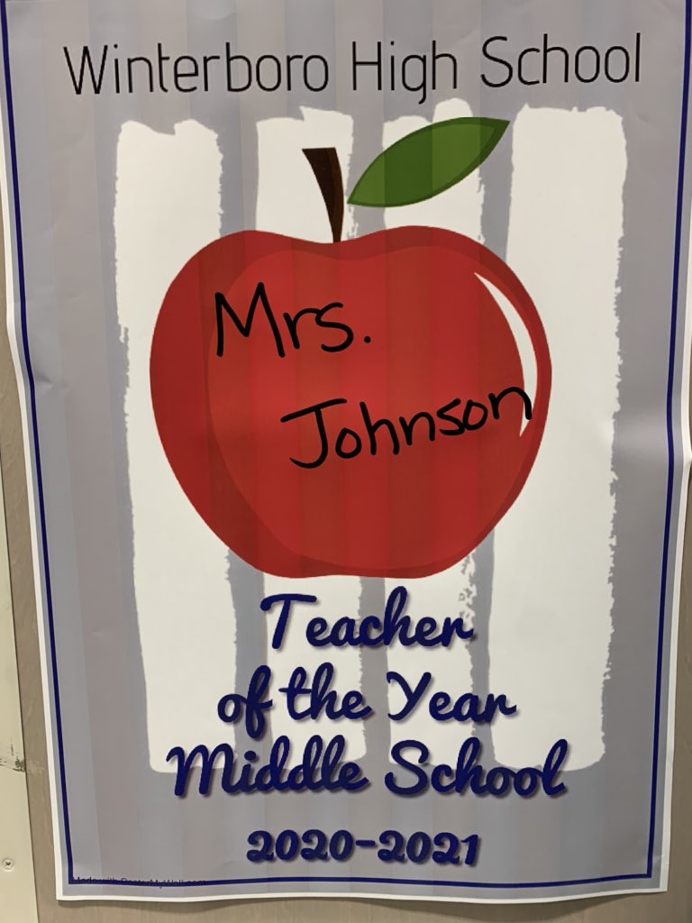 GraysonLawrence's tweet photo. I am very proud to introduce the 2020-2021 @Winterboro_High Middle School Teacher of the Year! @MrsPBandJ #exceptional https://t.co/3jU94eRhQp
