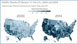 Diseases of despair are the *clinical* manifestations of substance abuse, suicidal thoughts/behaviors & alcohol dependency that precede despair-related *deaths* that have been in the news in recent years