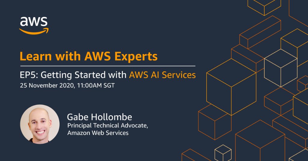 AWSCloudANZ's tweet photo. This month our Learn with AWS Experts topic is on Getting Started with #AWS #AI Services! Find out from @gabehollombe how to easily add intelligence to your applications LIVE on 2️⃣ 5️⃣  November at 2pm AEDT! https://t.co/PIpbjxW82j https://t.co/NaJP0zT3Vg