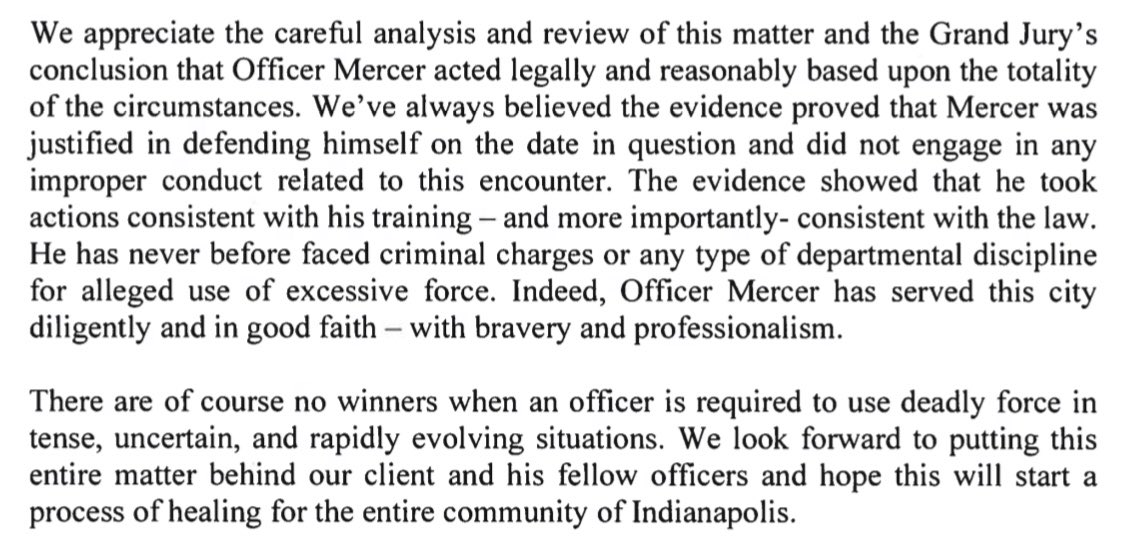 Attorney for officer who fatally shot Dreasjon Reed issues statement after grand jury declines to indict. He says there are "no winners when an officer is required to use deadly force” and hopes this will "start a process of healing.” 100+ protesters gathering downtown.

@WISH_TV