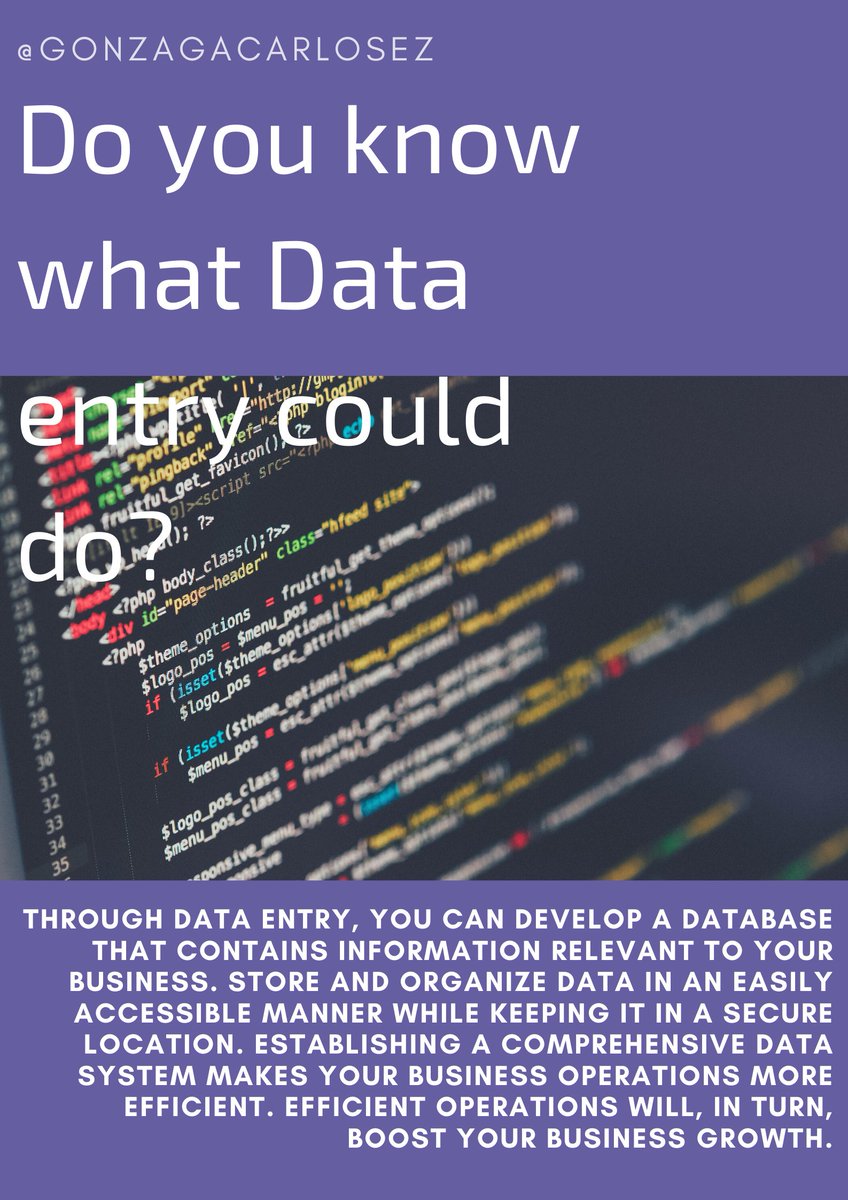 CarlosG28525333's tweet photo. Data Entry is one of the most important skills for being an Excellent Virtual Assistant.
#DataEntryAtItsFinest
#DataIsEverything
#DataPlusBusiness https://t.co/S5y0iwtA8I