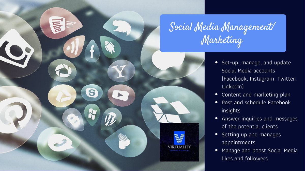 virtualityfs's tweet photo. Hire a Social Media Manager and allow us to help you with your Social Media Management and Marketing needs. For inquiries send us an email through lulugravela@gmail.com 

#yourhelpinghandtowardstoyoursuccess #freelanceservices #socialmediamanagement #socialmediamarketing https://t.co/gjtCuAzwJc