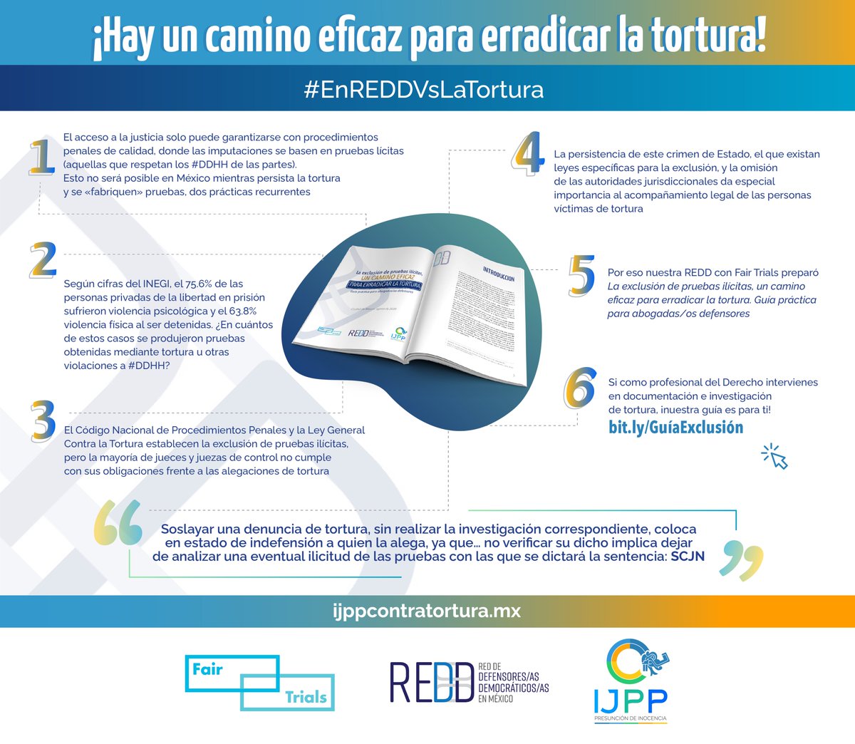 ppinocenciamx's tweet photo. #EnREDDVsLaTortura 👁️
En México jueces/juezas suelen incumplir obligación en alegaciones de #tortura, ¡no garantizan #DDHH de personas imputadas!😡
Por eso defensorxs deben solicitar exclusión de prueba ilícita en proceso, ¡así terminaremos este crimen de Estado!✅
-¿Por?
- Ve👇 https://t.co/9omcvT80bd