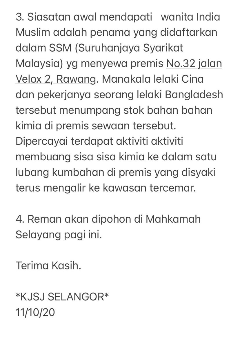 redzuanNewsMPB's tweet photo. TANGKAPAN KES PENCEMARAN AIR TERBARU DI SELANGOR

4 individu iaitu seorang wanita 40 tahun dan 3 lelaki termasuk seorang warga Bangladesh usia 33-43 tahun ditangkap di Gombak, Damansara dan Kelana Jaya dari tengah malam hingga awal pagi ini-Ketua JSJ Selangor https://t.co/M964TBw2WF
