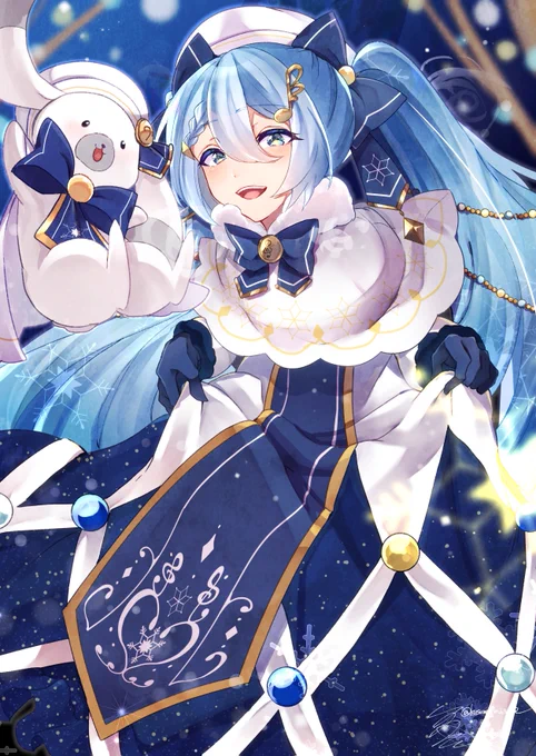 クスノキさんのユキネと雪ミクさん!2021年の衣装を着てニッコリ☻楽しそうな雰囲気がとっても素敵な一枚❄【https://t.co/31DpiyelVT】 #piapro #ラビット・ユキネ #雪ミク 