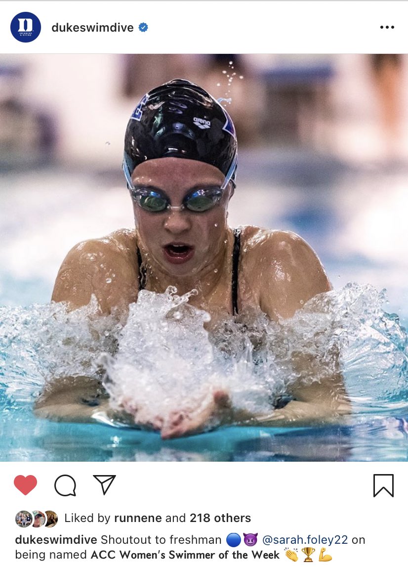 PCAquatics's tweet photo. Big congrats to @PCAquatics alum Sally Foley on being named ACC Women’s Swimmer of the Week! #pcproud #gocharter #smaces https://t.co/OUhEN6JLDv