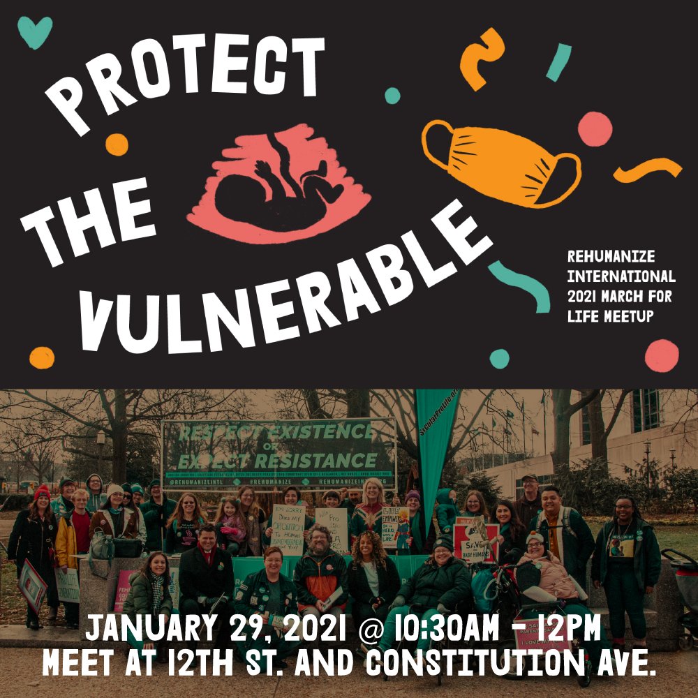 RehumanizeIntl's tweet image. 😷 Our 2021 March for Life meetup theme is #ProtectTheVulnerable! Join us on January 29: facebook.com/events/3582143…

If you'd like a Rehumanize mask to wear to the event, we're accepting new mask orders from now until December 1st! Go to rehumanizeintl.org/covid-masks for more details.