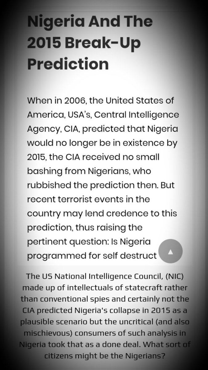 does to a country's development. The resiliency of Nigerians has been our saving grace. Libya fared far worse. The powers that be have a hard time understanding why Nigeria still stands as an entity. It defied the CIA predicted Nigeria will cease