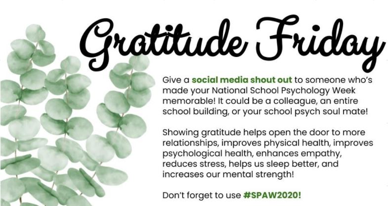 MOSchoolPsych's tweet image. To end National School Psychology Week, we want to hear who has made YOUR week memorable! Give a gratitude shout out and don&apos;t forget to use #SPAW2020 #MOSchoolPsychsCan  @nasponline