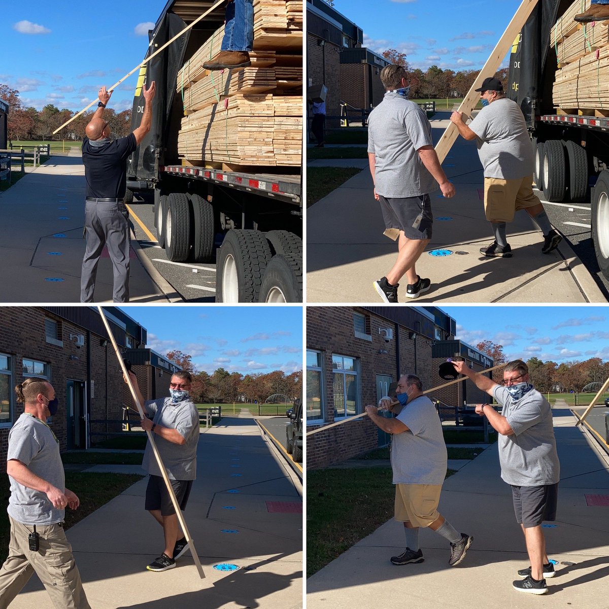 VMMSathletics's tweet photo. Itโs all about TEAMWORK when a jobs gotta get done! Even VP OโCone jumped in the line to help haul the Woodshoop delivery! @BtpsFacilities #morehandslesswork #teamwork @VMMSMustangs https://t.co/Fne79GKfsT
