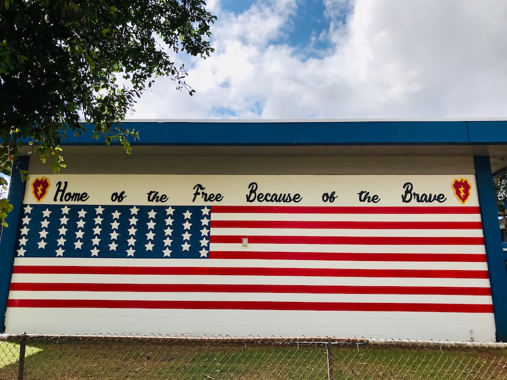 wheelermiddlehi's tweet photo. We would like to acknowledge our Military Families and dedicate our “Home of the Free Because of the Brave” mural to them. We included the 25th Infantry Division “Tropic Lightning” badges as a specific recognition. Formal dedication delayed but our gratitude is not. https://t.co/rdvES0wLns